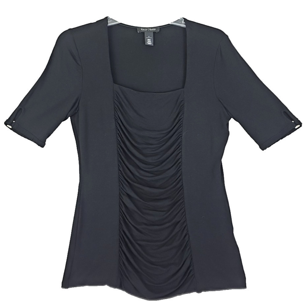 White House Black Market ~Woman Size S~ Black Stretch Top Shirt Short Sleeve.